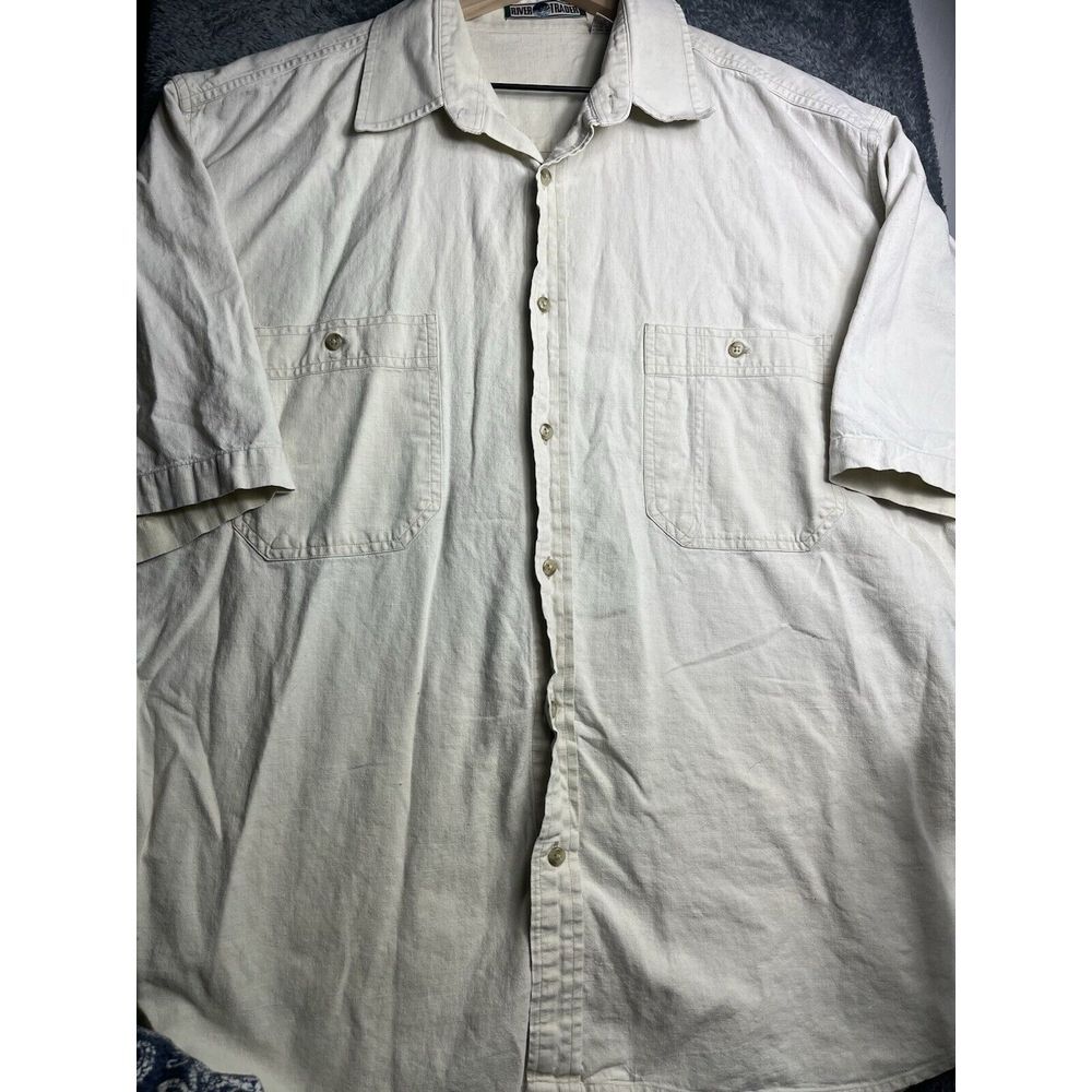 River Trader Linen Cotton Short Sleeve Men's Shirt XL Distressed Faded‎ Safari